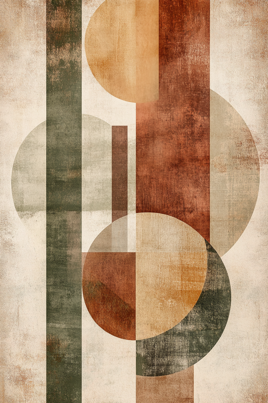 Create modern abstract artwork with geometric shapes, vintage effect.