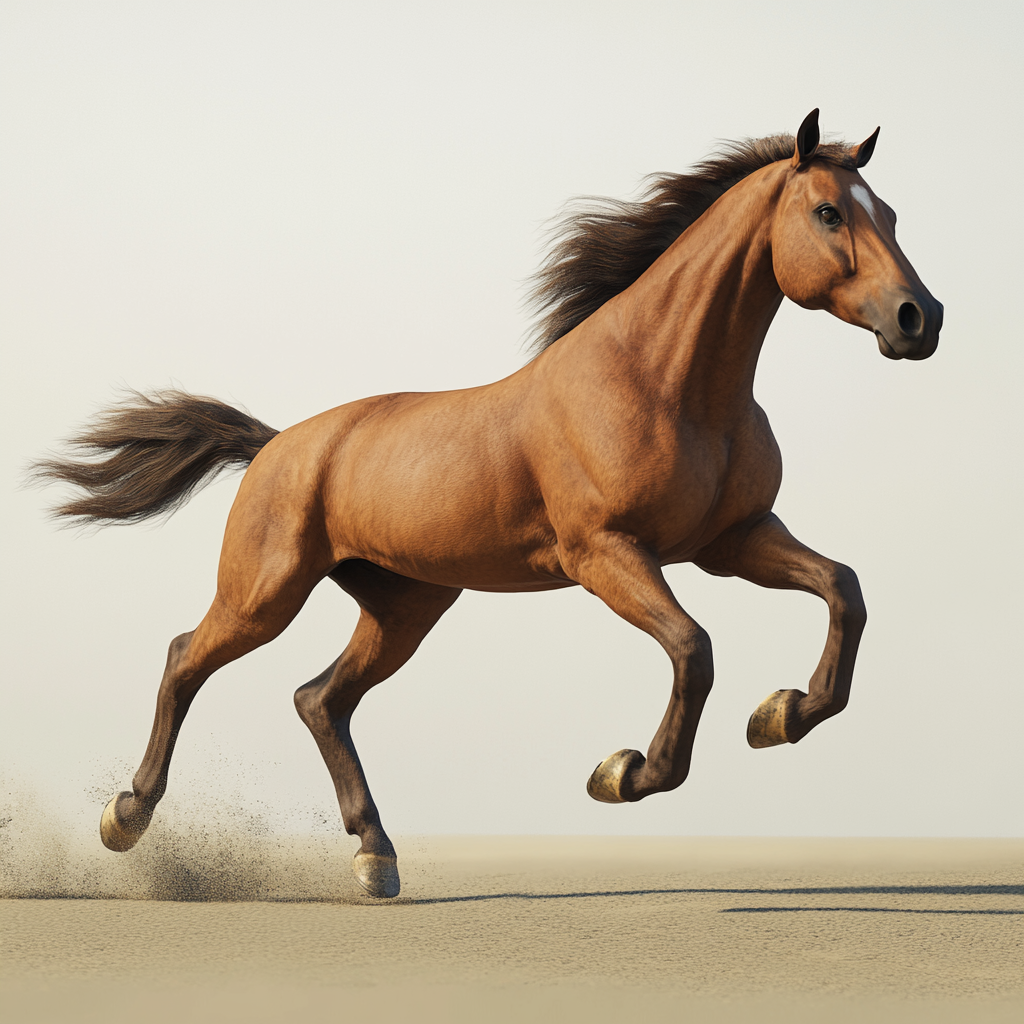 Create photorealistic image of horse running left to right.