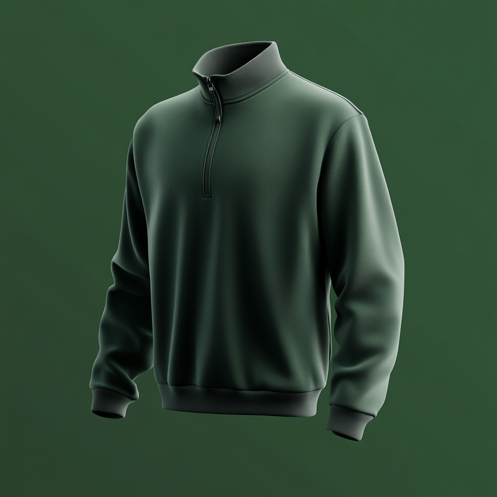 Create realistic 3D textured dark green quarter zip