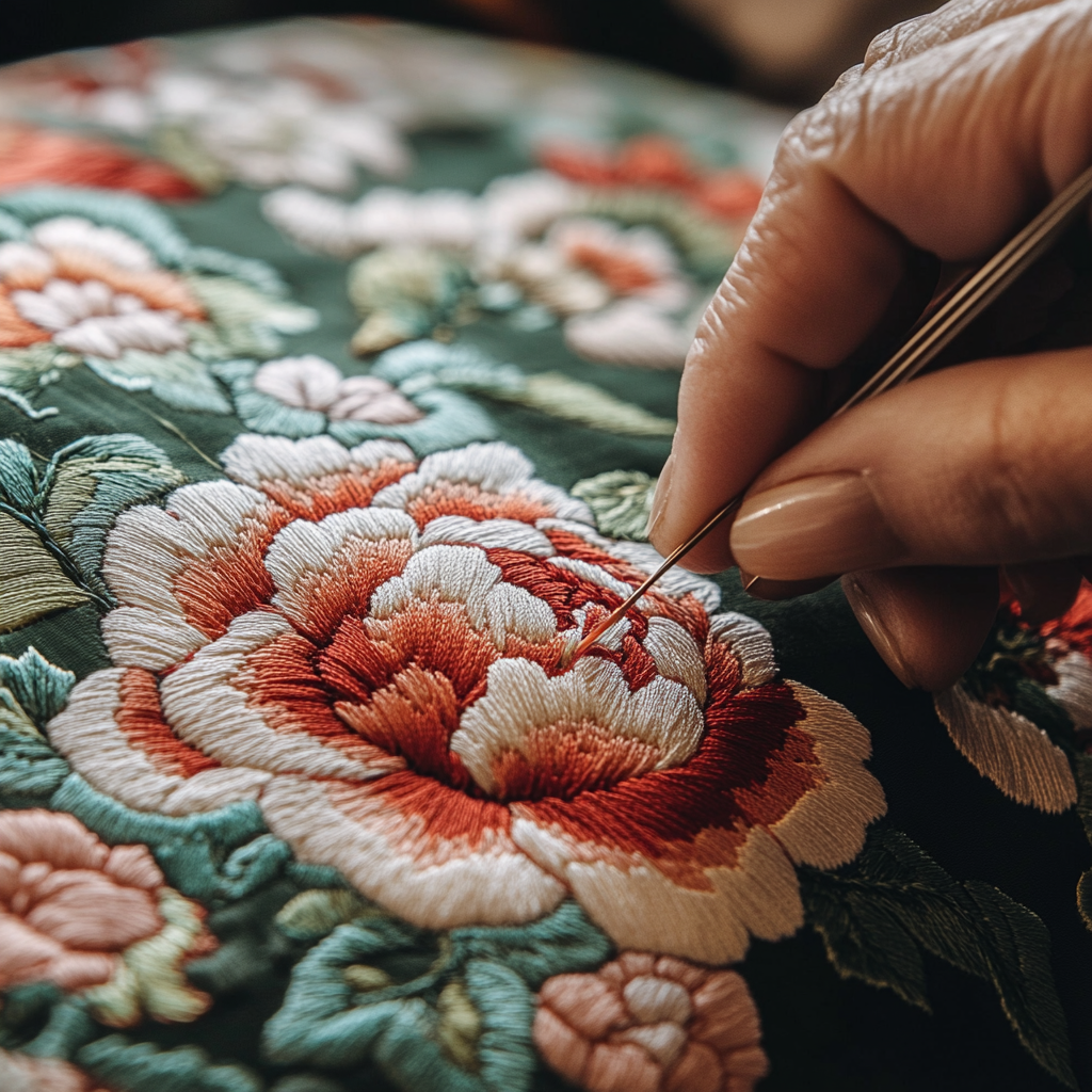 Creating Beautiful Peony Patterns with Embroideryneedle in Hand