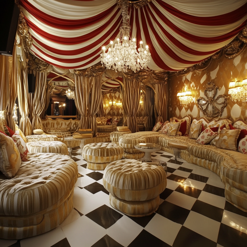 Creating Circus-Themed Gold & White VIP Lounge Decor