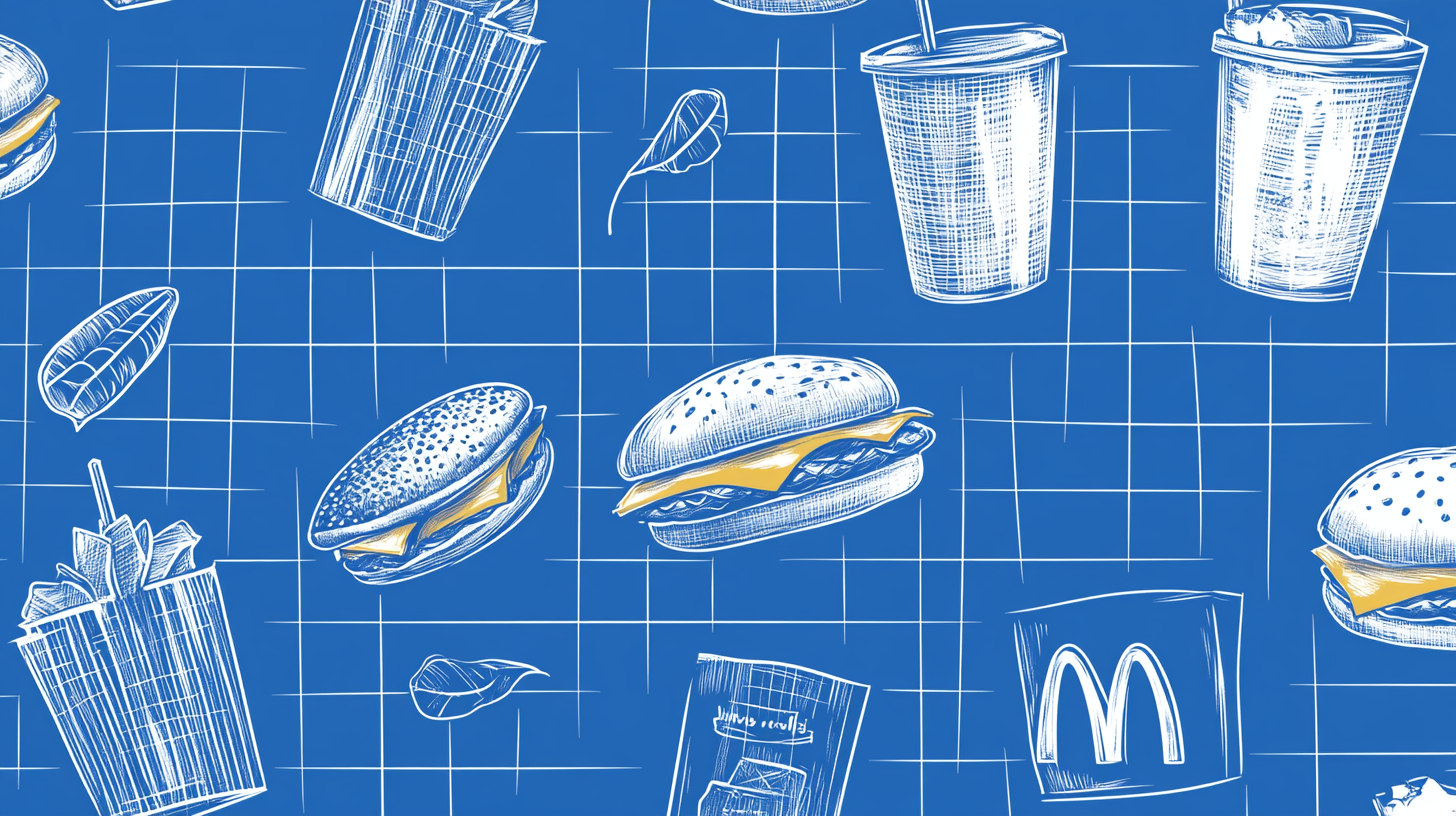 Creative McDonald's Sketches on Blue Grid Wallpaper