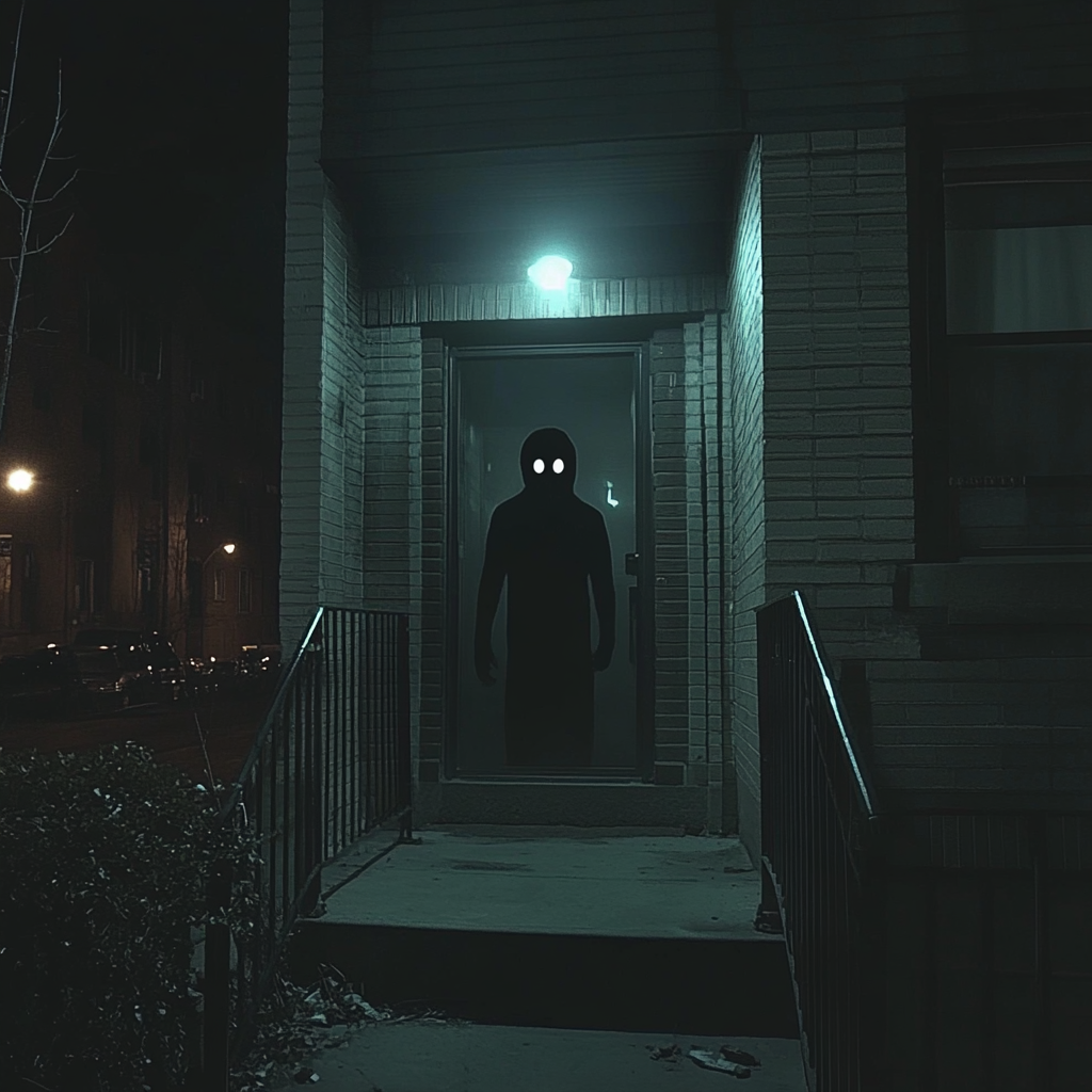 Creepy Nighttime Apartment Building Entrance Surveillance Photo