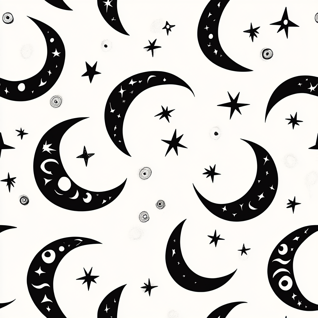 Crescent moons and stars pattern ideal for fabric design.