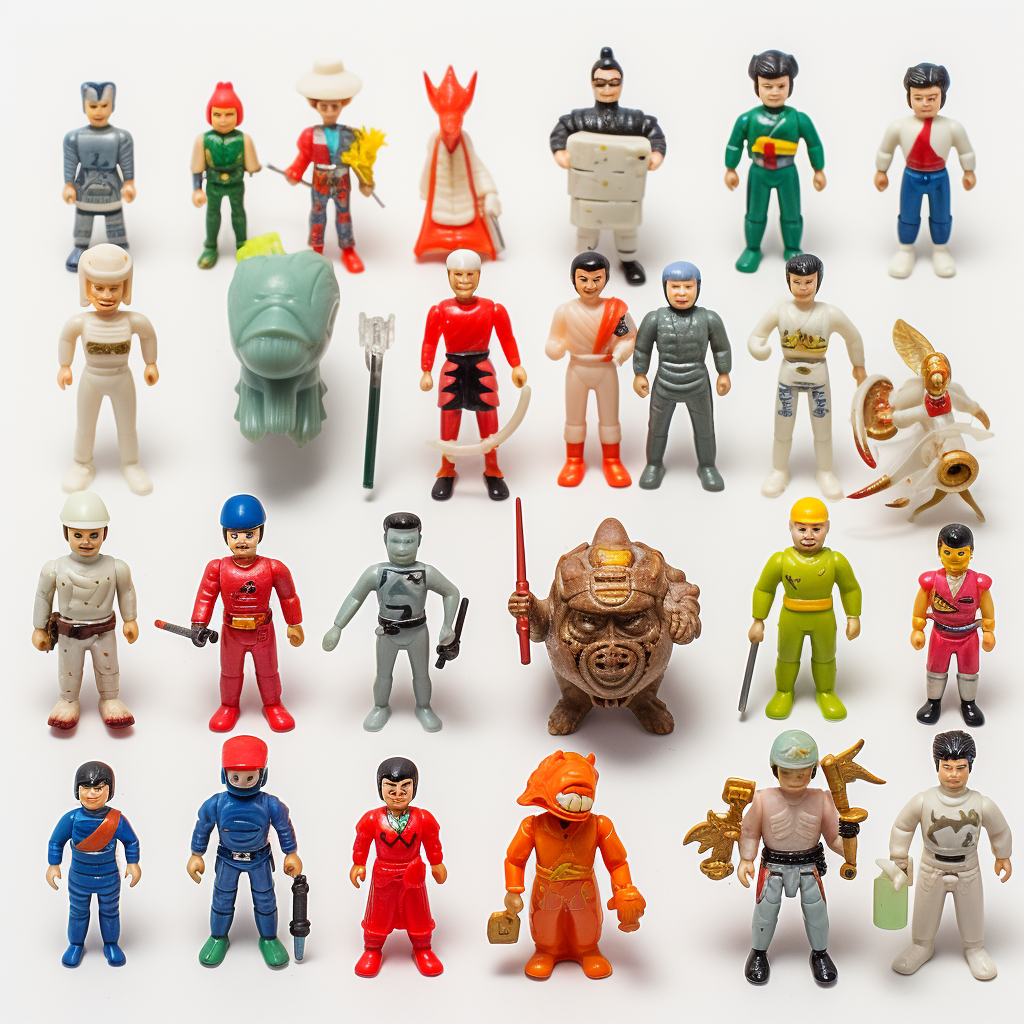 Crude painted Japanese plastic toy characters in low detail.