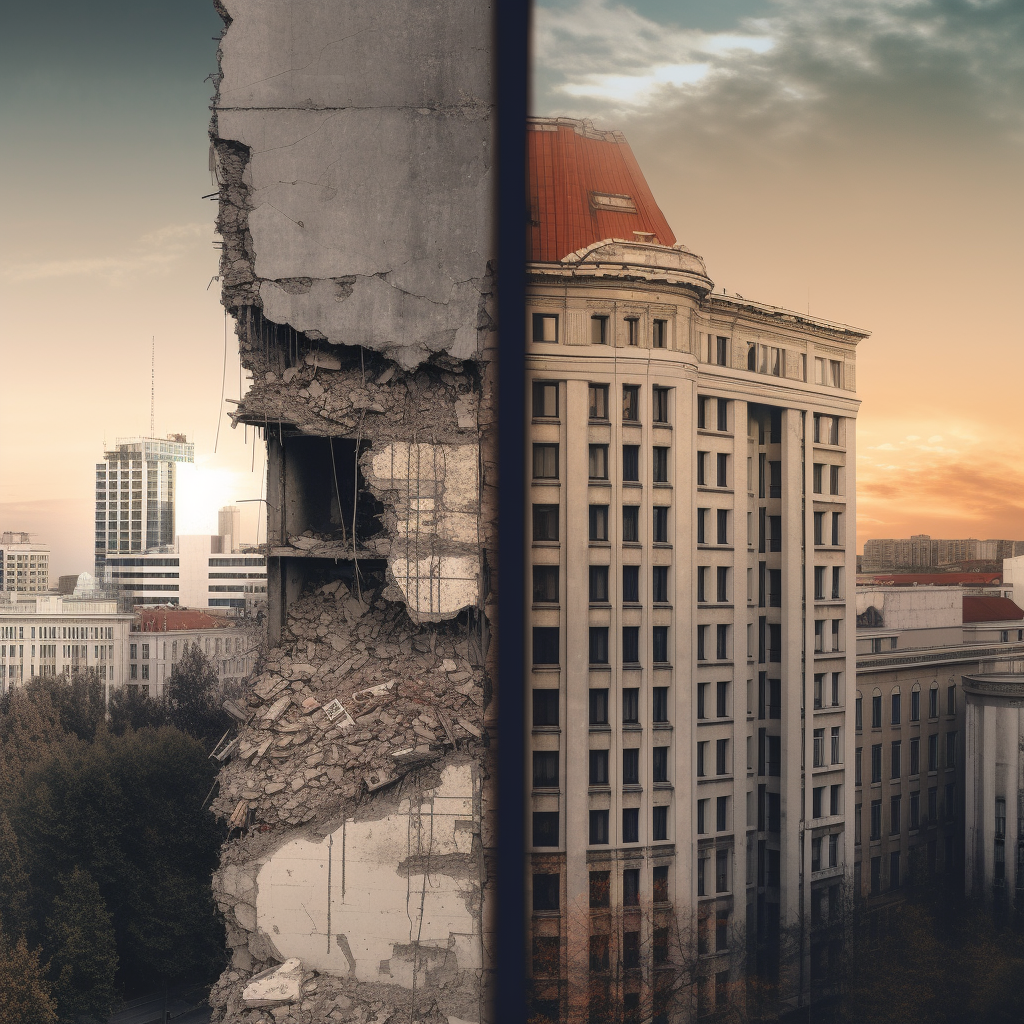 Crumbling Building Turns Into Beautiful Skyscraper, Split Image