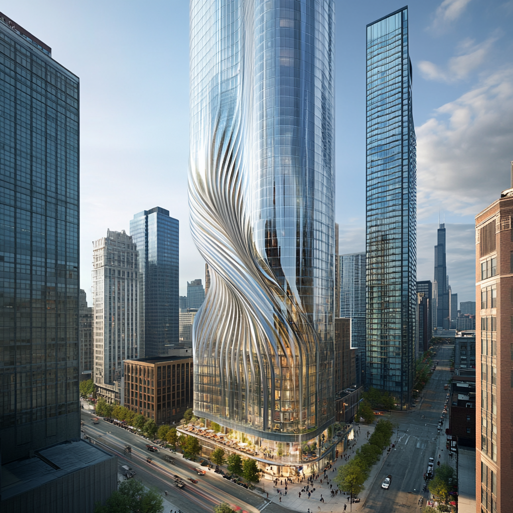 Culturally rich high-rise tower in Chicago inspired by jazz.