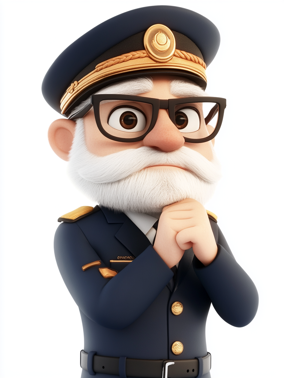 Curious Airline Captain with Bushy Eyebrows