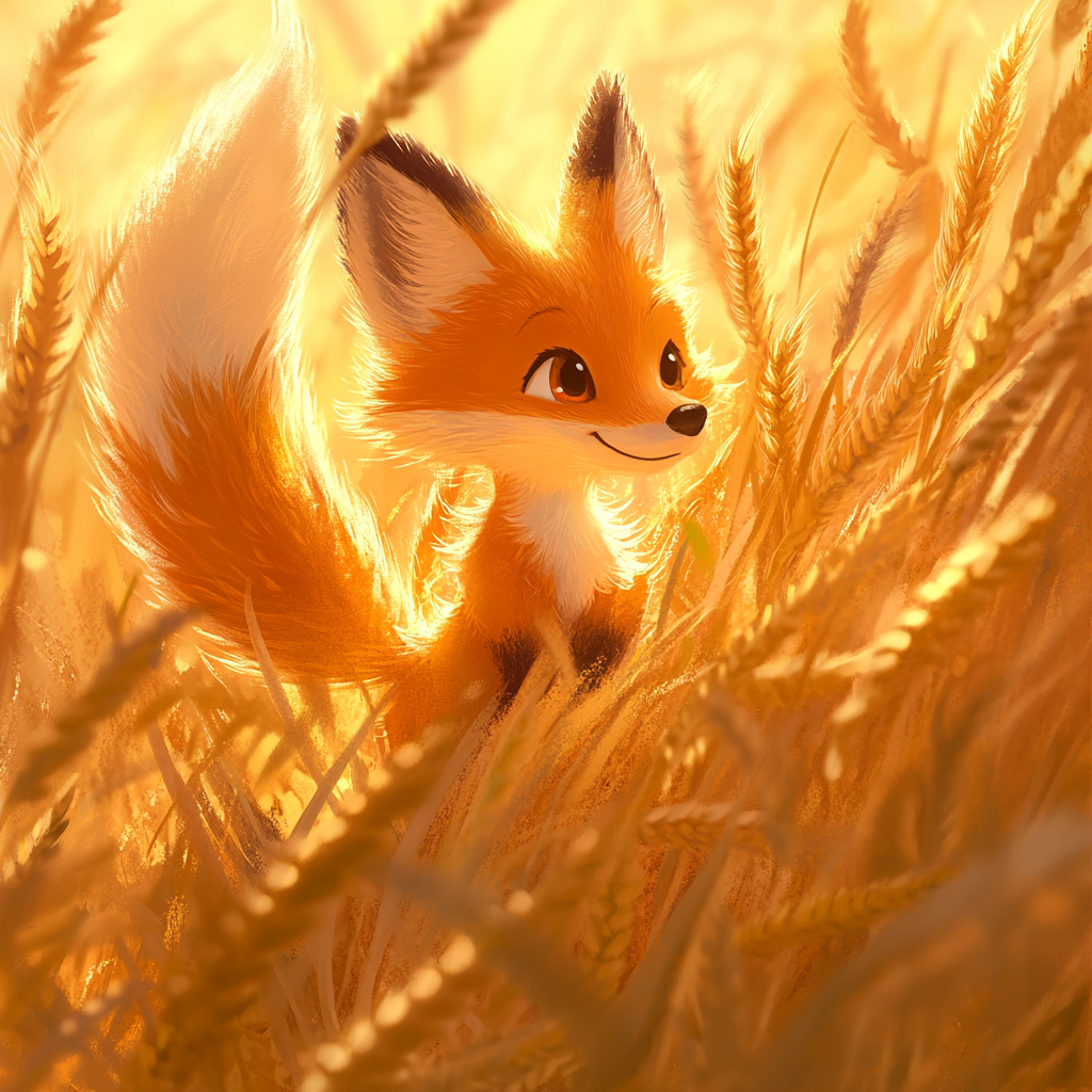 Curious Fox in Golden Field with Fluffy Tail