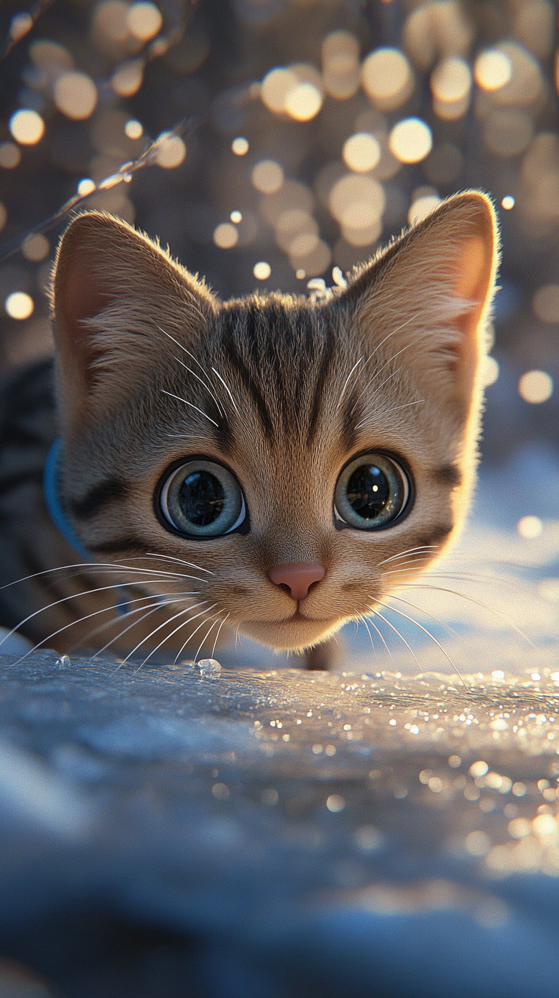 Curious Tabby Discovers Frozen Pond in Winter