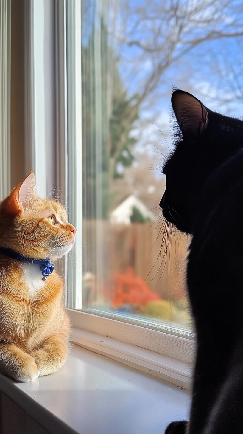 Curious Whiskers and Shy Mittens Explore Bright Yard