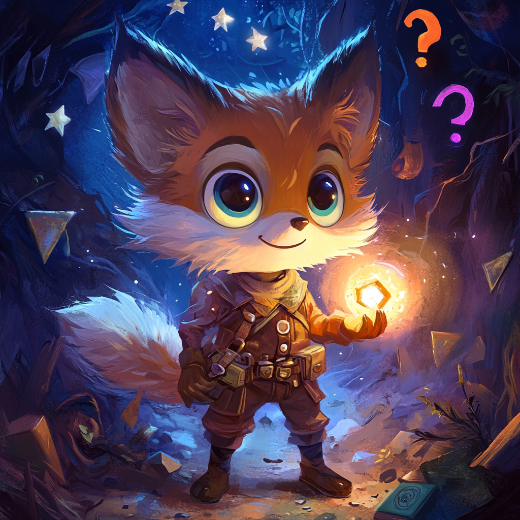 Curious animal character in explorer gear with glowing object.