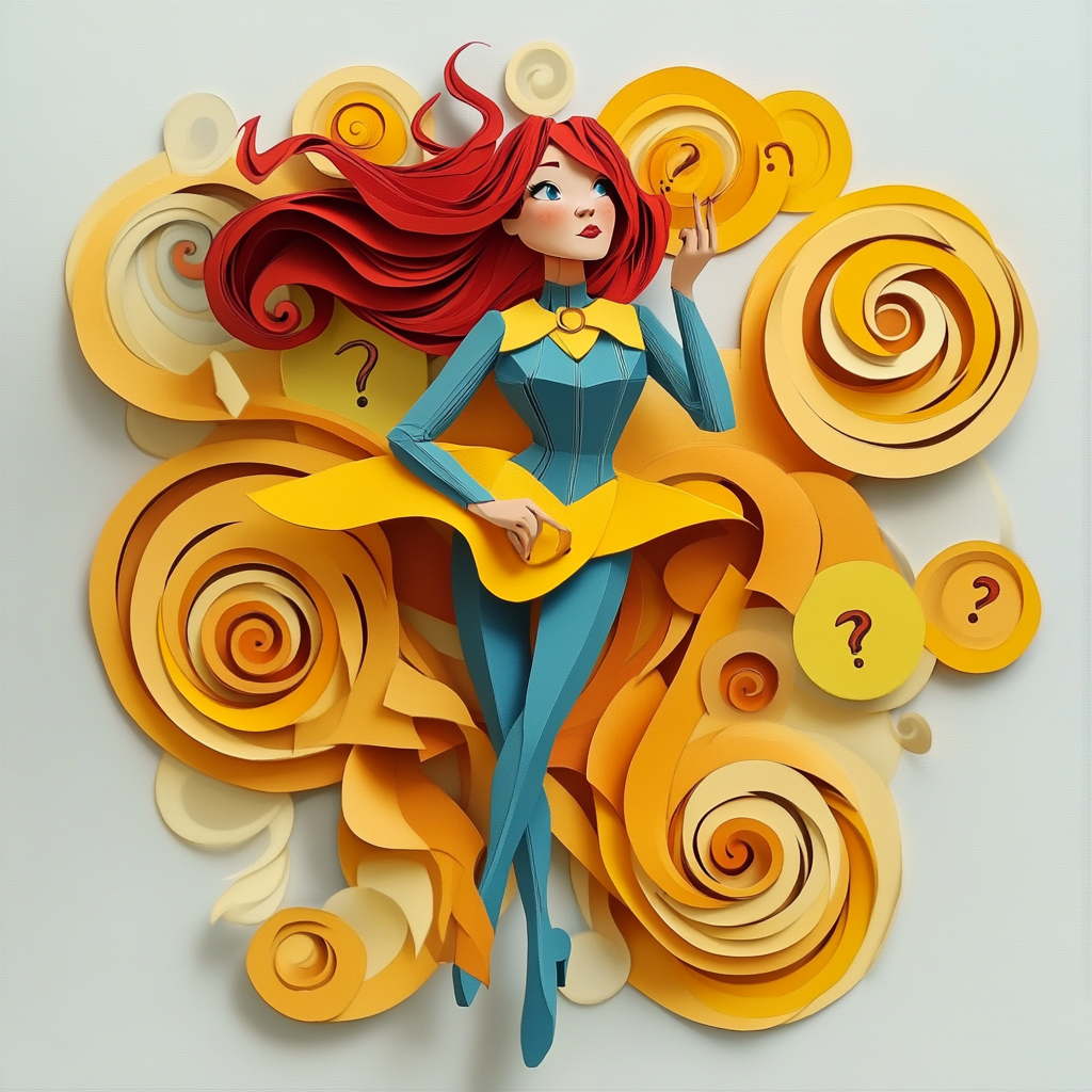 Paper Cutout Red-haired superhero