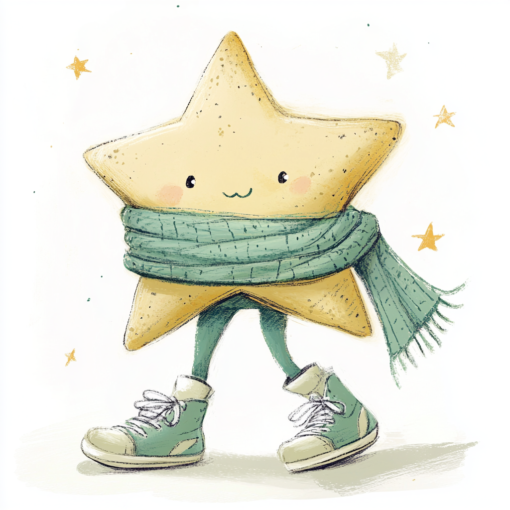 Curious star in scarf and sports shoes illustration.