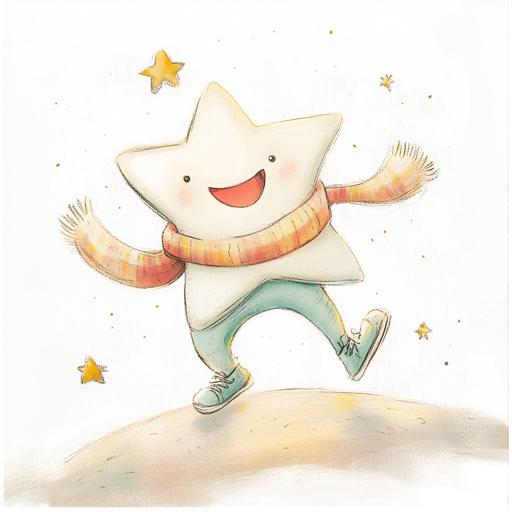 Curious star wearing a scarf and sports shoes.