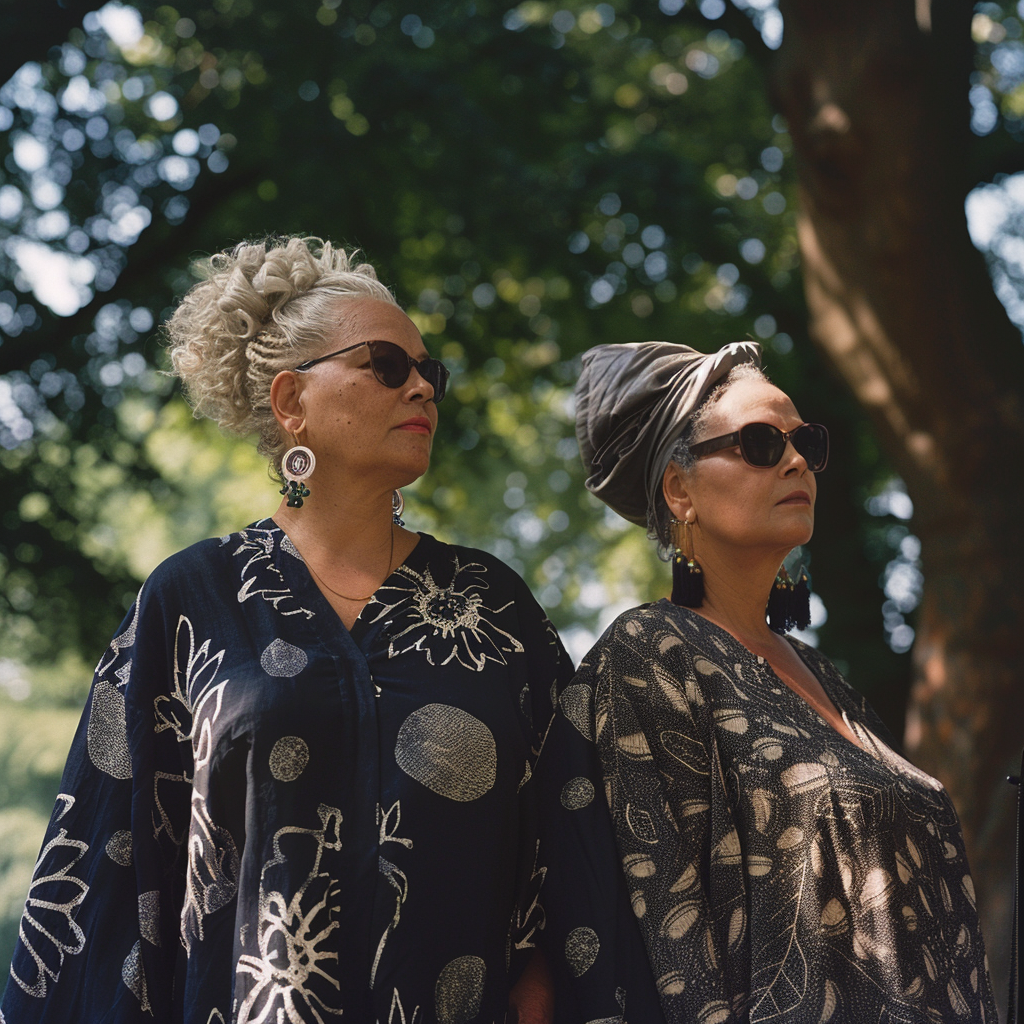 Curvy women in stylish kaftans, shot in Amsterdam.