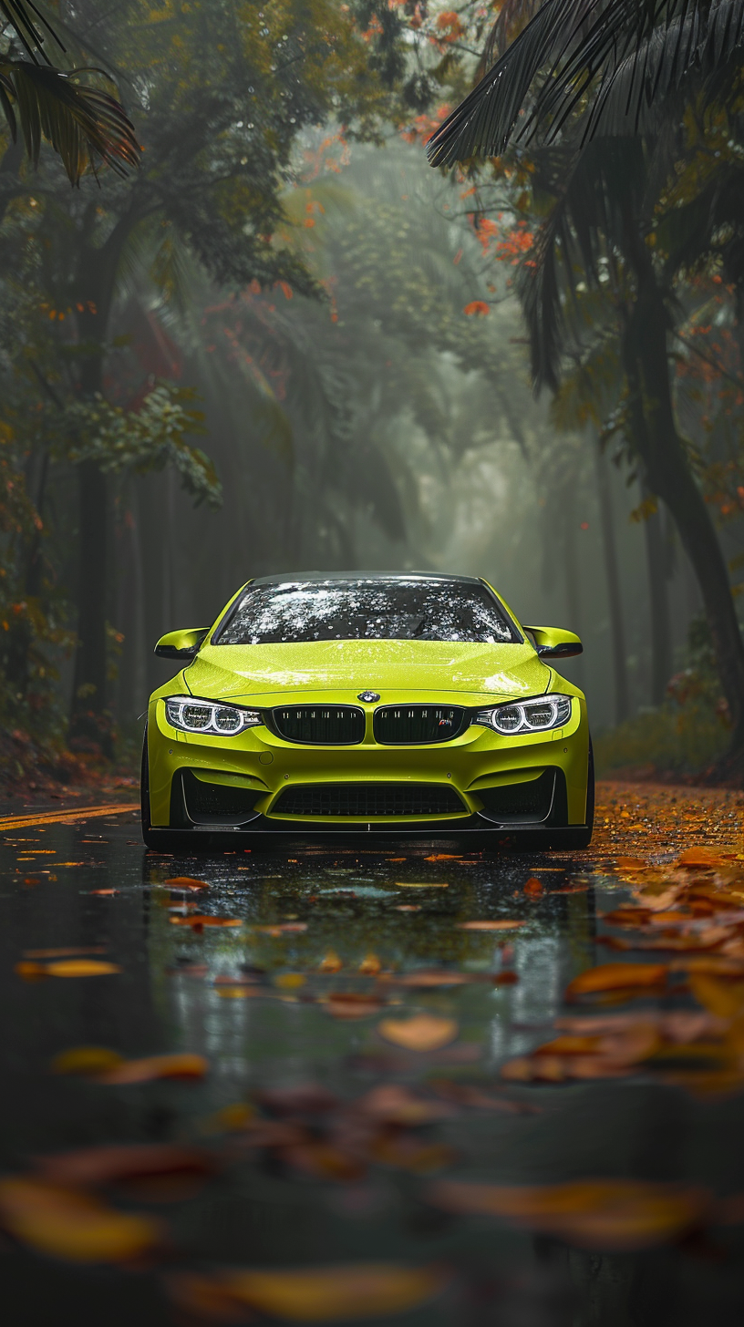 Custom Lime Green BMW M4 on Jungle Road