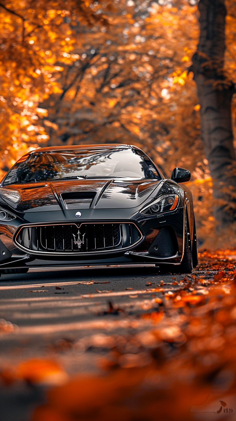 Custom Maserati Granturismo on Orange Autumn Road