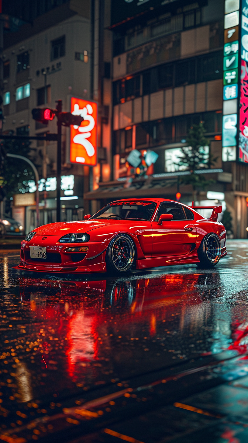 Custom Widebody Toyota Supra MK4 Night Scene in Tokyo