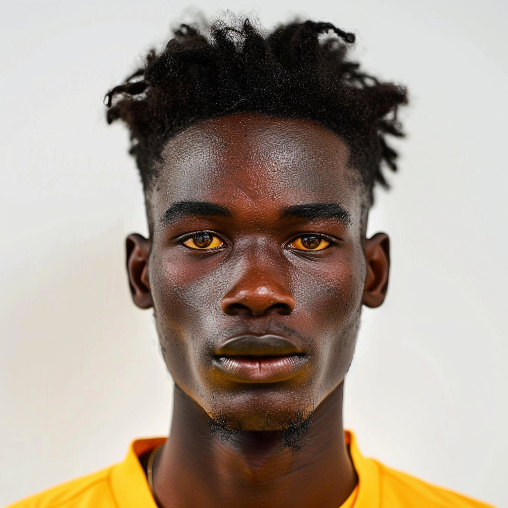 Cut out faces, professional picture, facing camera, eighteen-year-old English Nigerian football player.