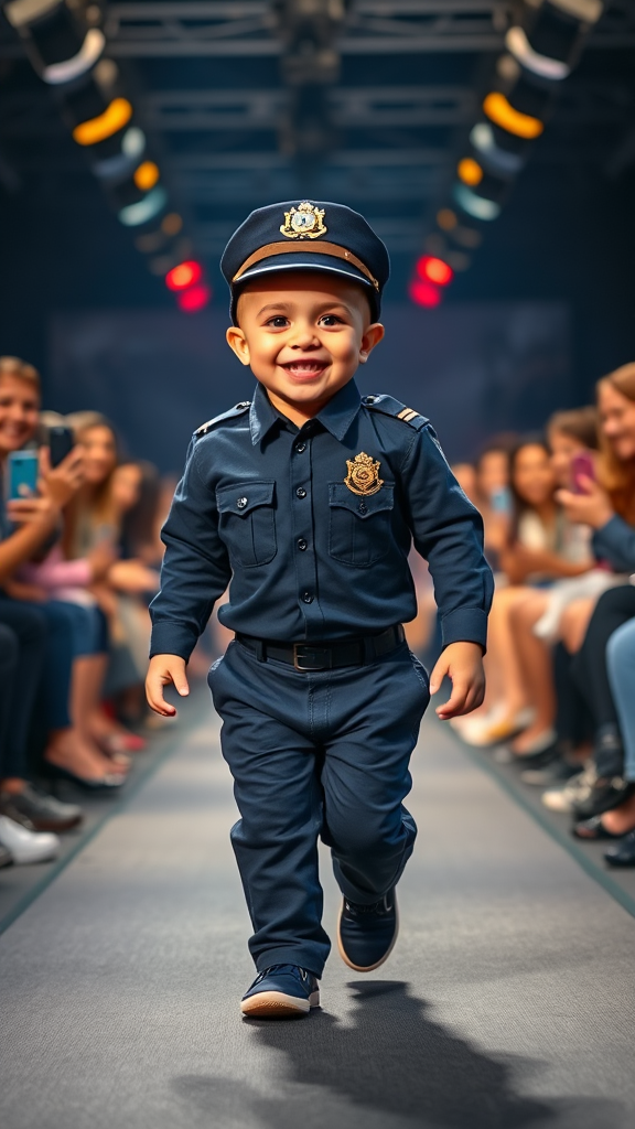 Cute Baby Police Officer Walking Runway Show