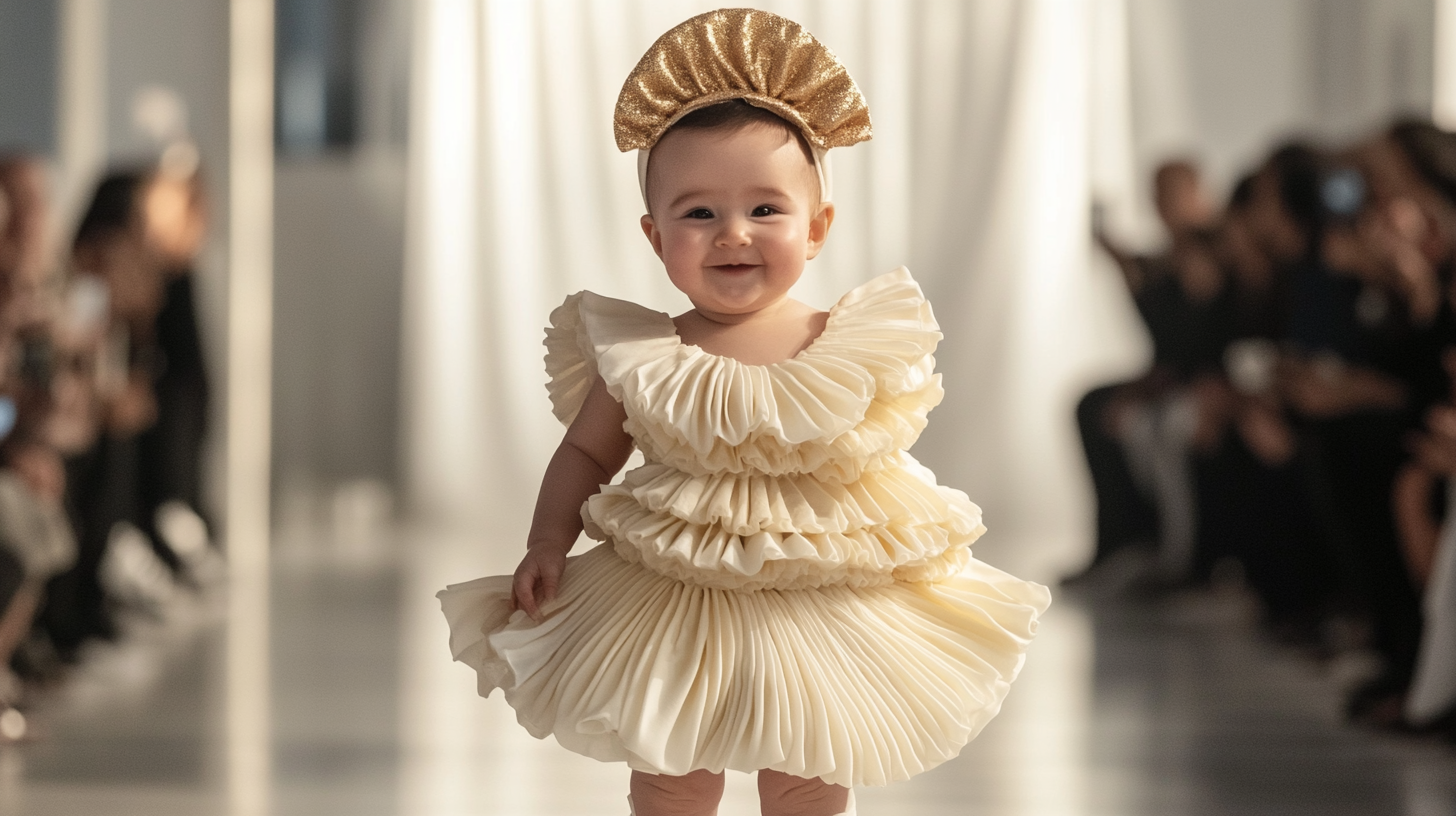 Cute Baby in Gyoza-Inspired Couture