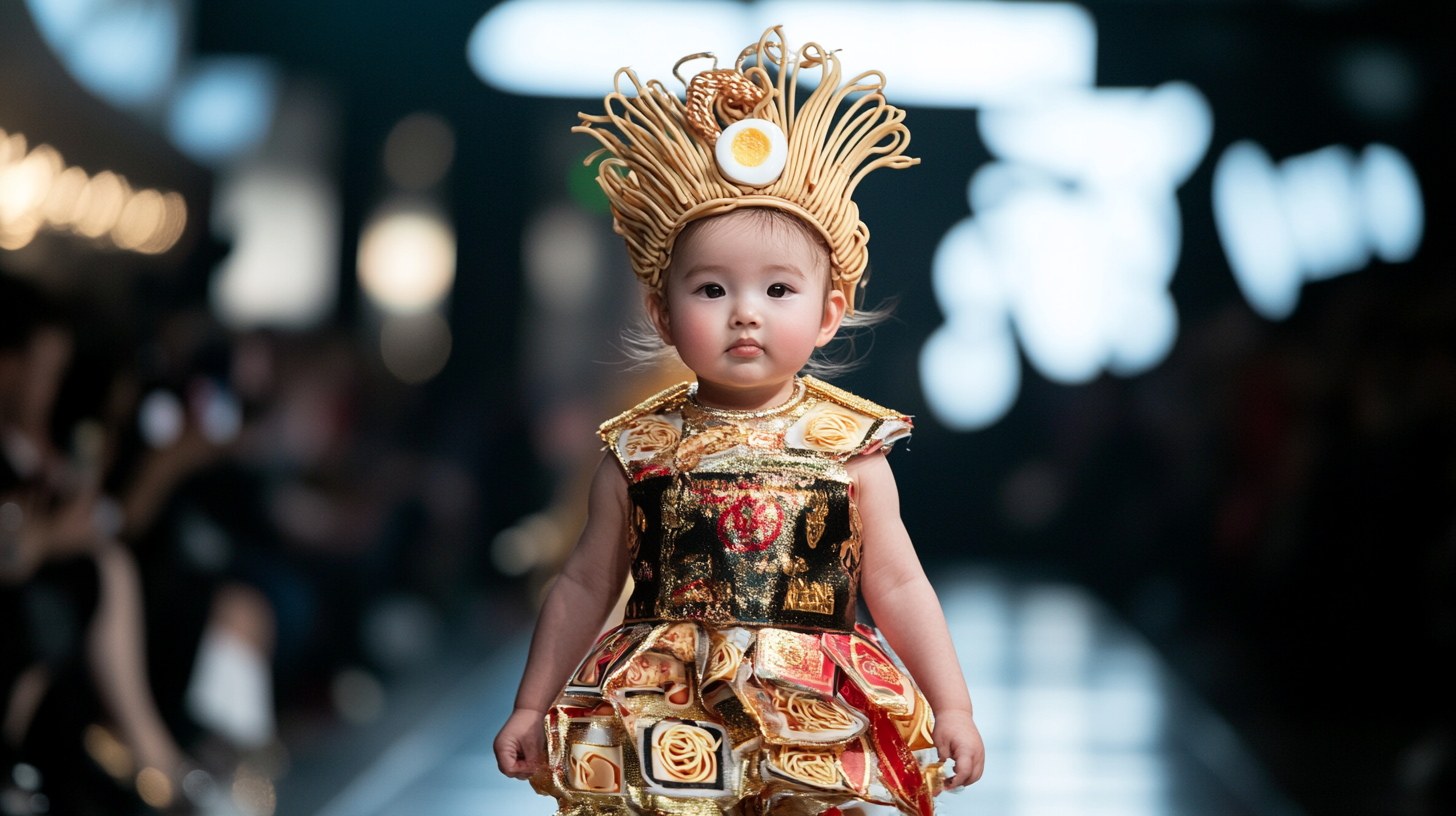 Cute Baby in Ramen-Inspired High Fashion Runway