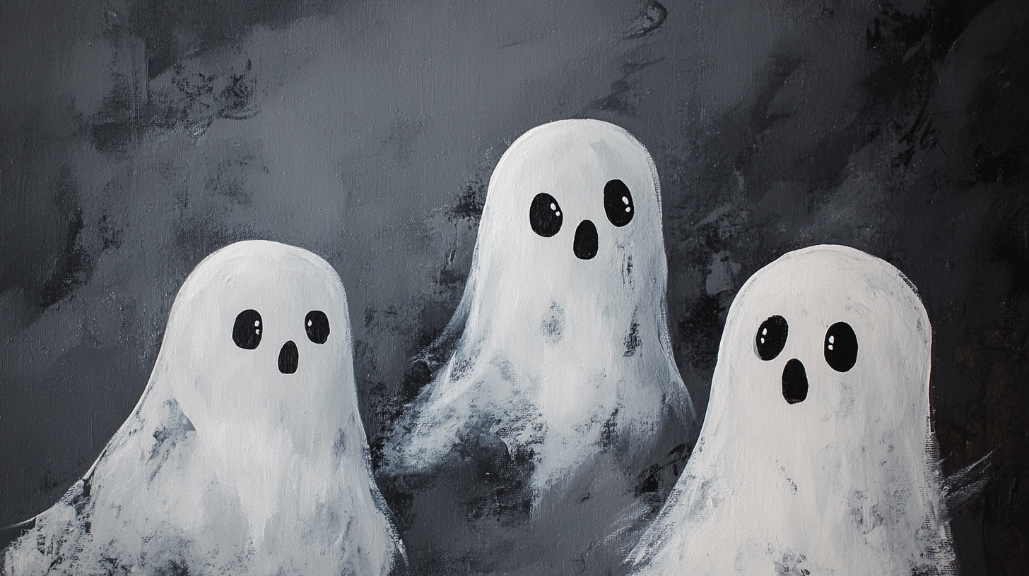 Cute Cartoon Ghosts in Acrylic Painting Style, AR 16:9