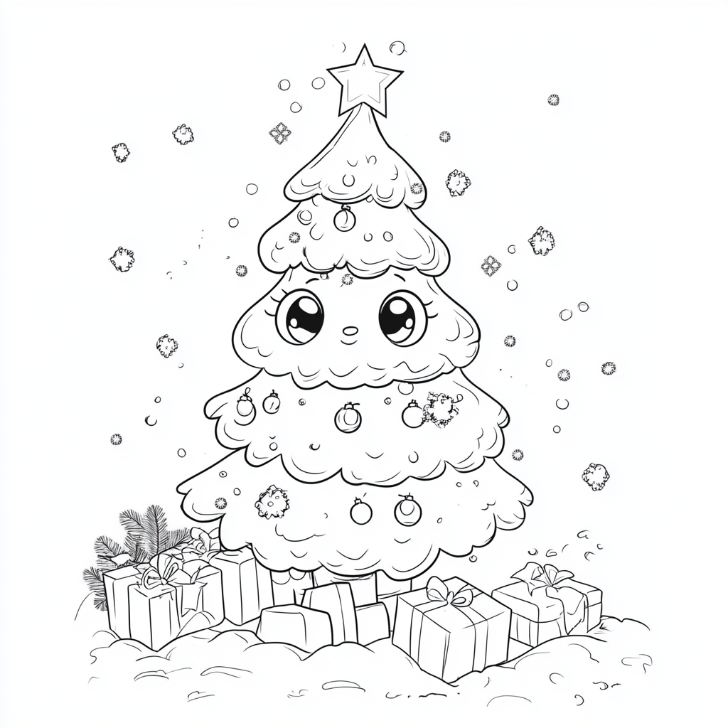 Cute Christmas tree coloring page for kids