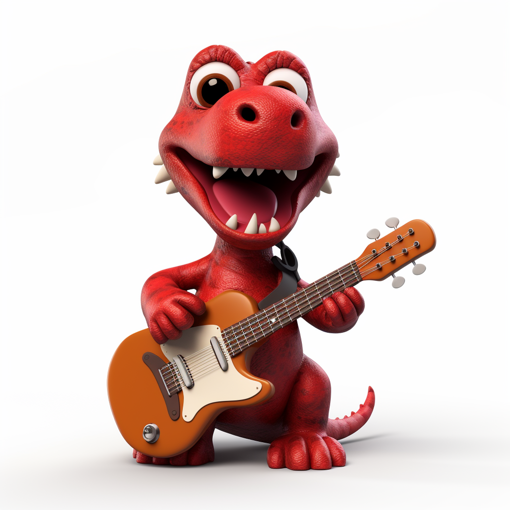 Cute Clay Animation Dinosaur Playing Red Guitar