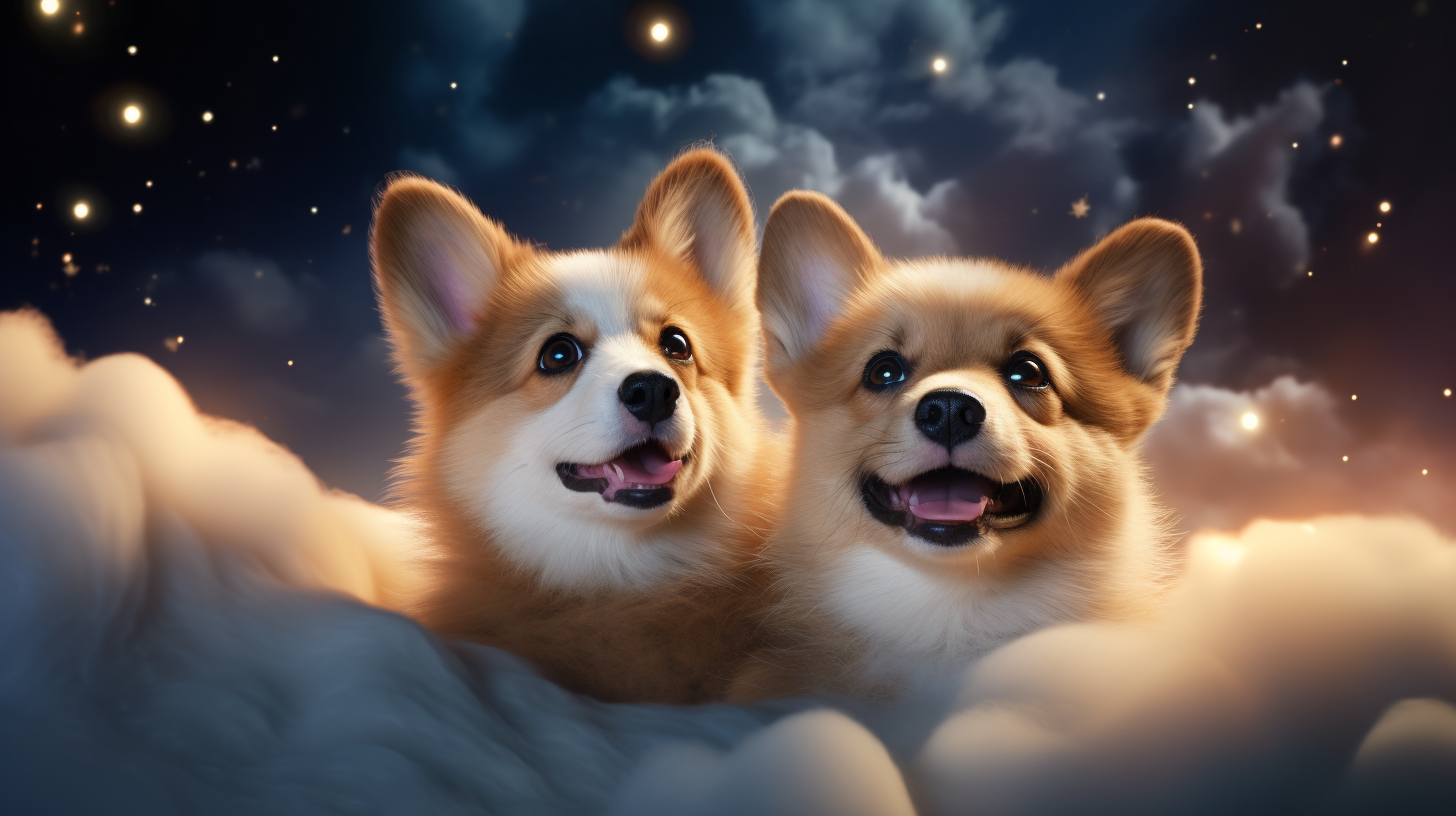 Cute Corgi Puppies Cuddling in Pixar-Style Animation