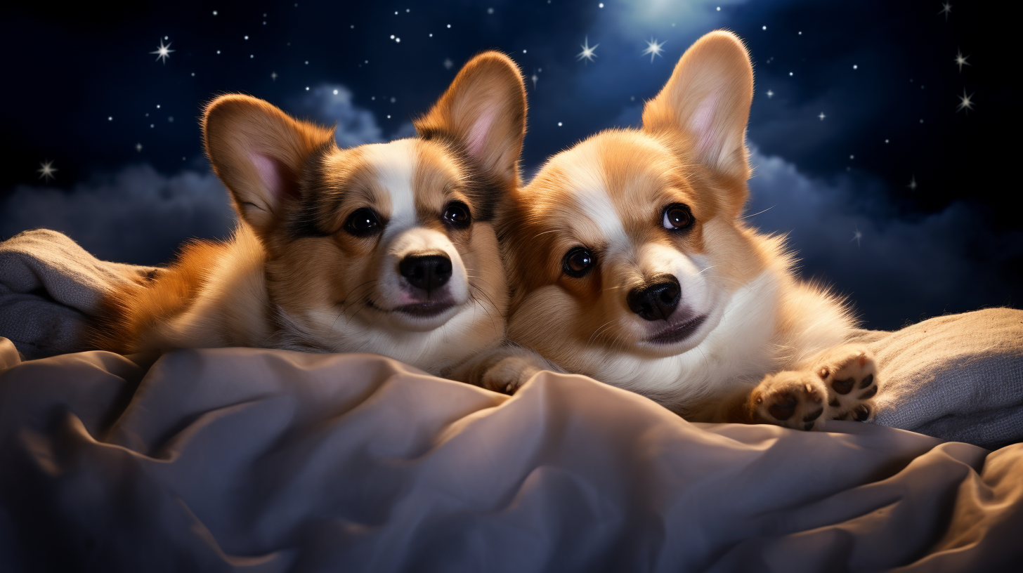 Cute Disney-Style Cartoon Corgi Puppies in Dreamy Clouds