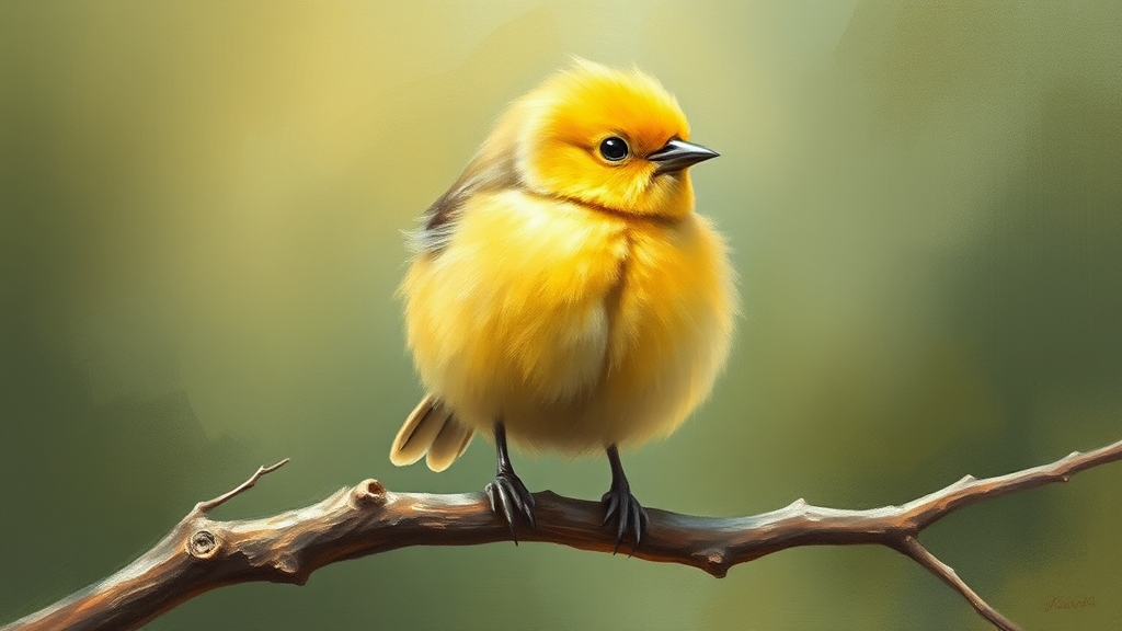 Cute Fat Yellow Bird Painting on Branch