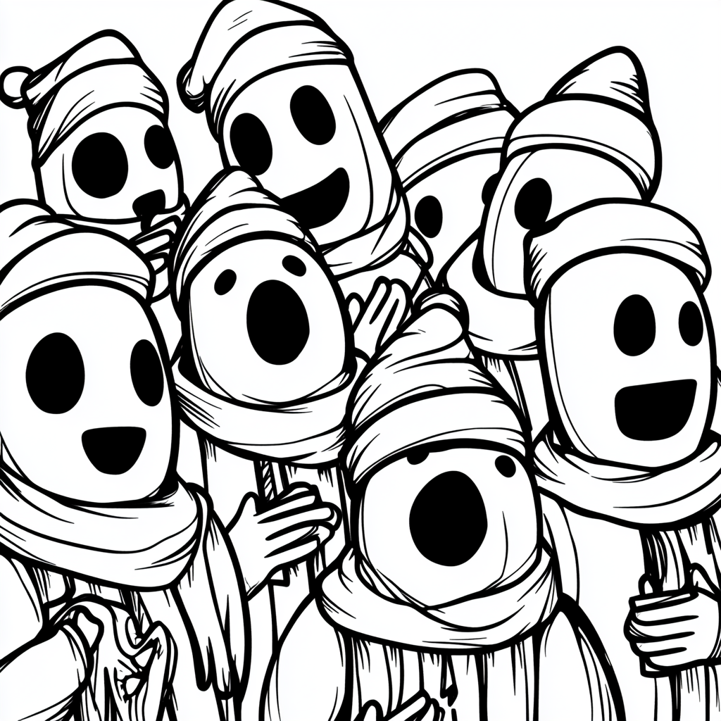 Cute Ghost Carolers Christmas Coloring Page