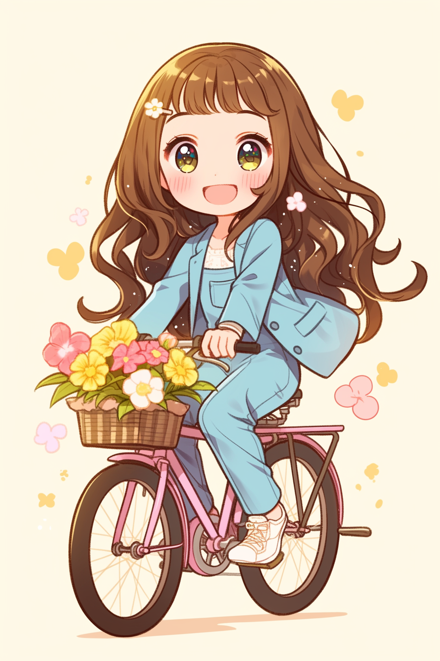 Cute Girl Riding Bicycle with Hopeful Expression