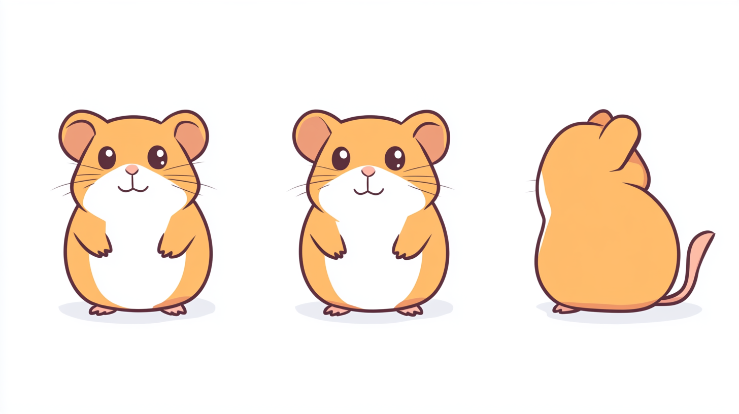 Cute Hamster Illustration with Four Views, Bright Colors