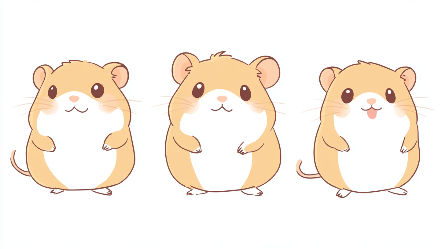 Cute Hamster Illustration: Front, Side, Back Views