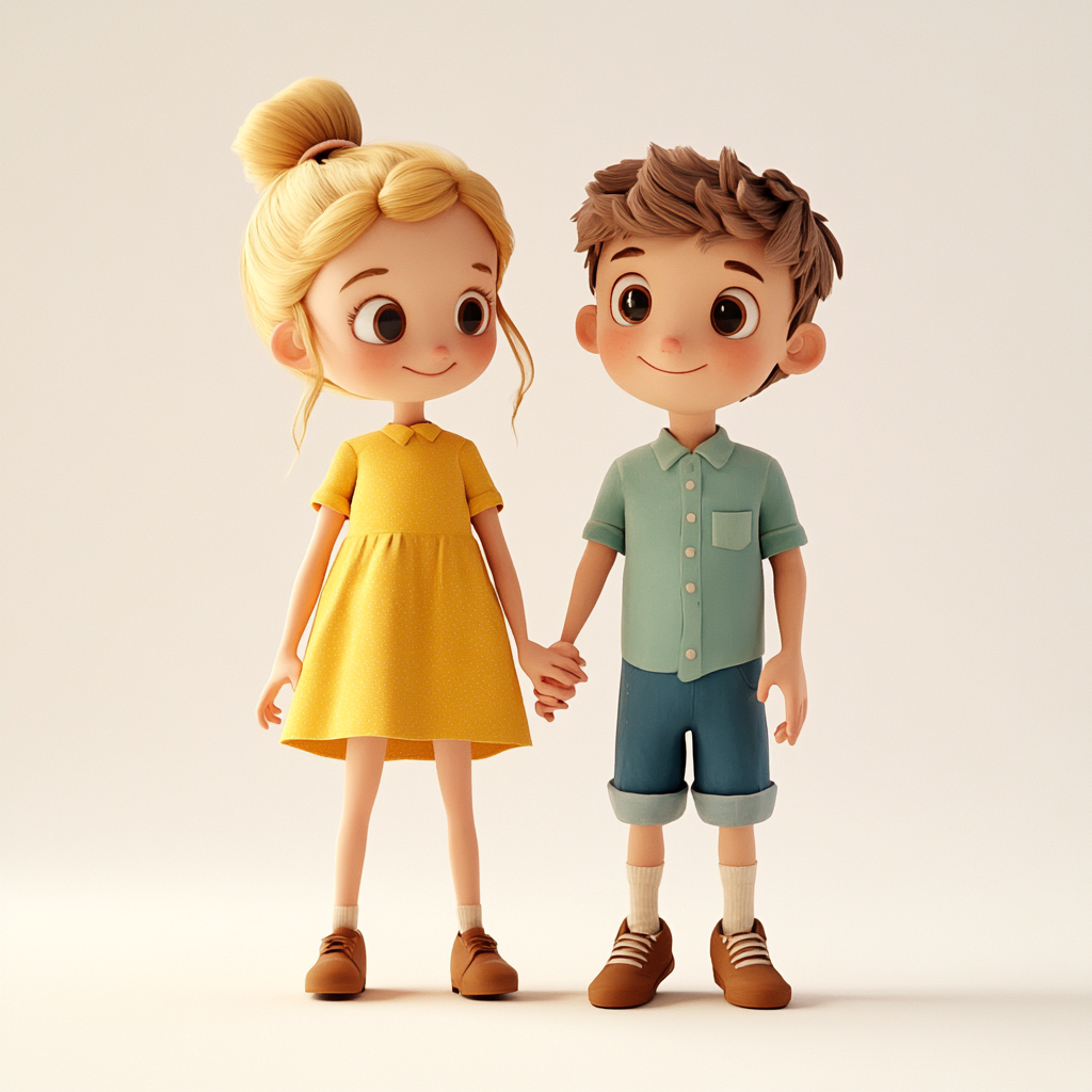 Cute Kids Looking Together in Cartoony Style 