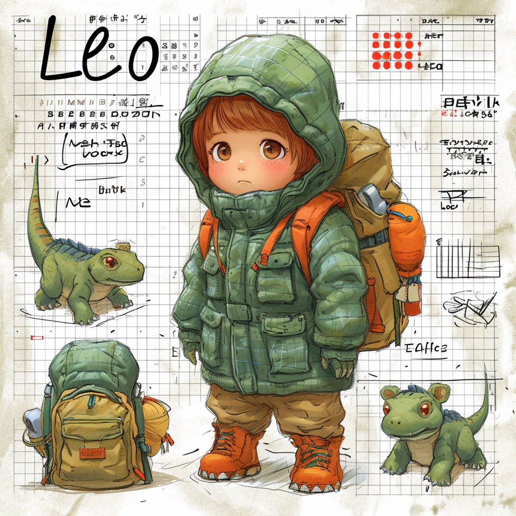 Cute Dino Character Leo with Backpack