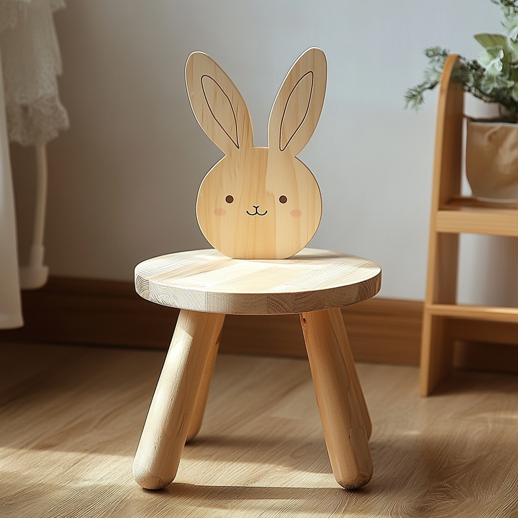 Cute Rabbit Style Children's Stool with Backrest Support