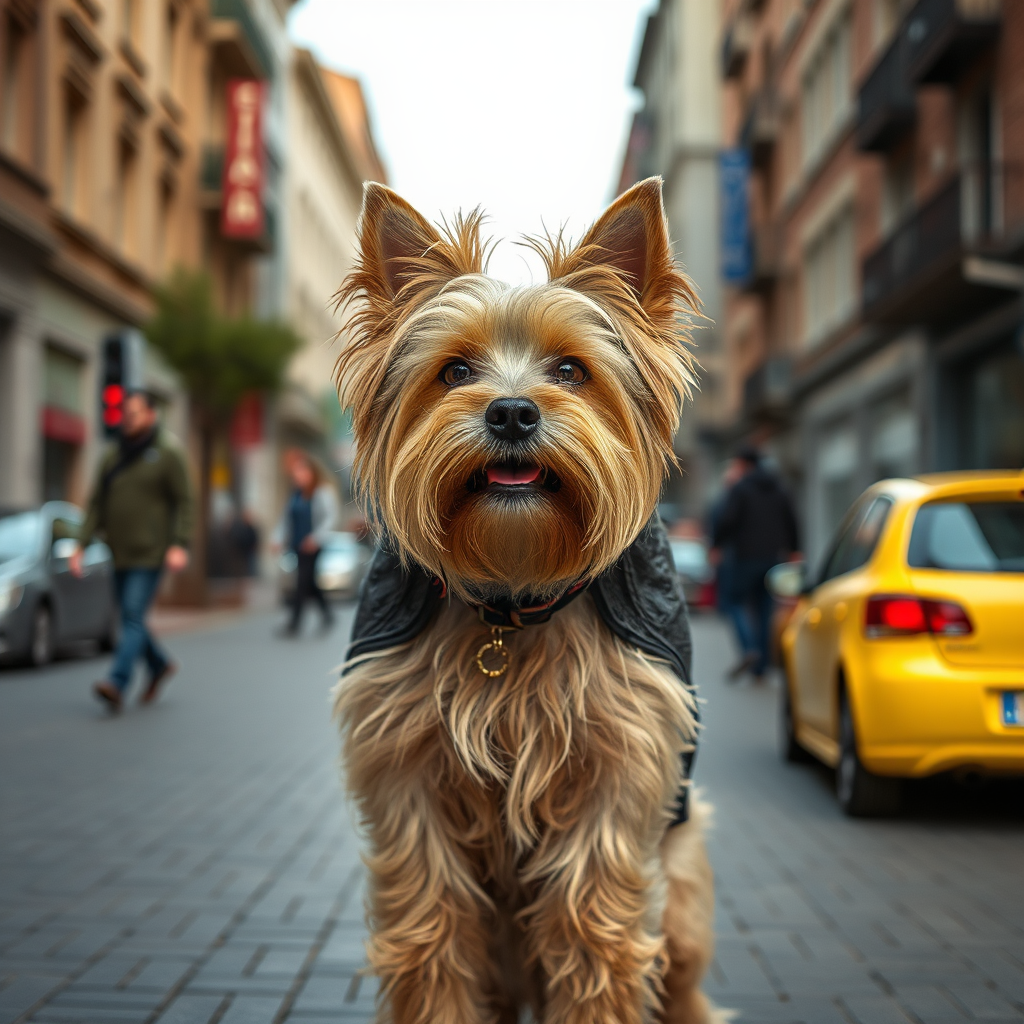 Cute Realistic Yorkshire Terrier in City Ukraine