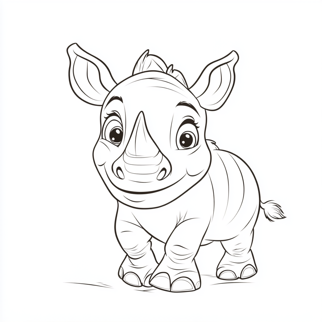 Cute Rhino Coloring Page for Kids: Disney-Style Art