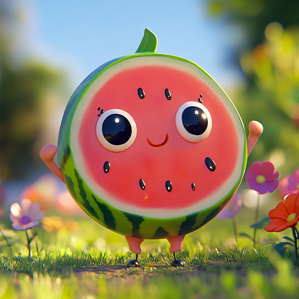 Cute clay watermelon with innocent eyes & friendly smile.