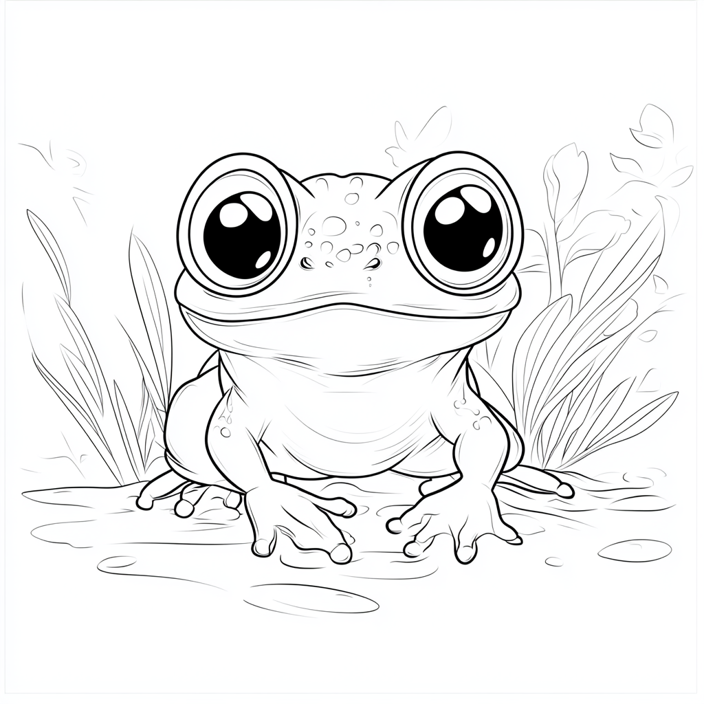 Cute frog with big eyes, round body in nature.