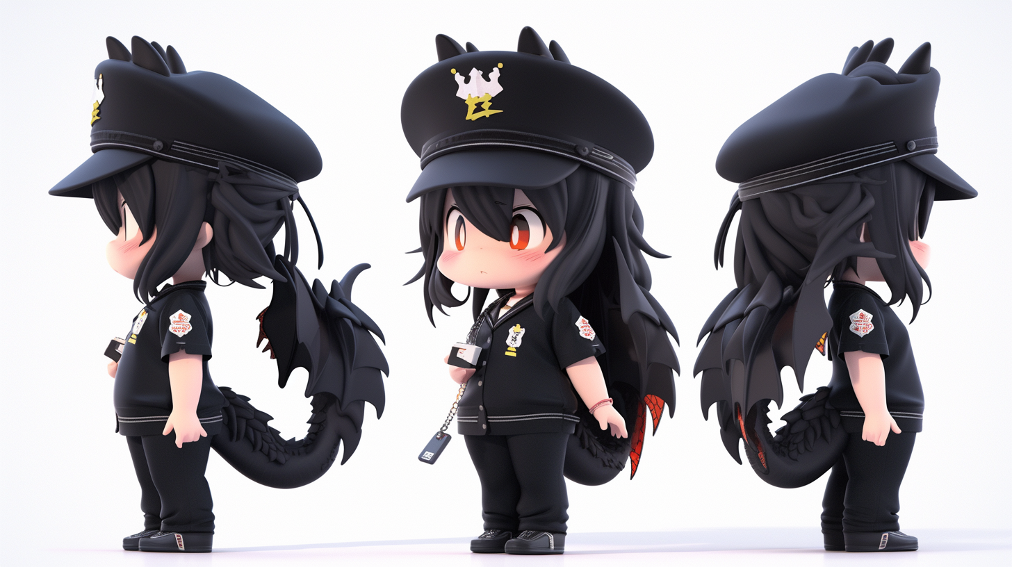 Cute girl in black uniform with police hat.