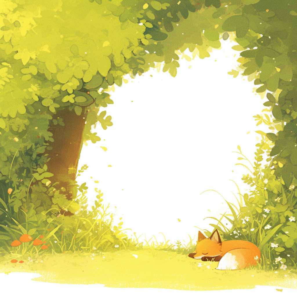 Cute postcard picture for babies with forest and fox.