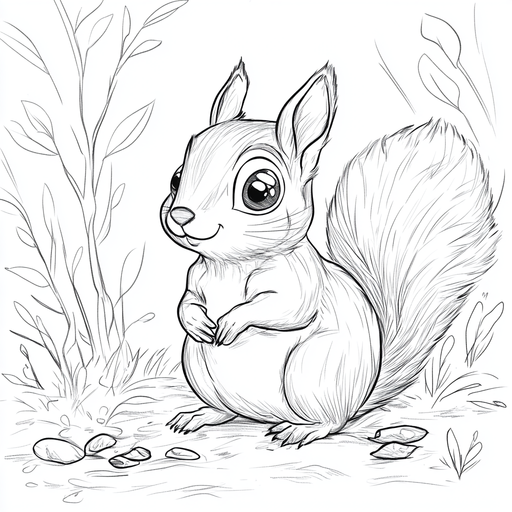 Cute squirrel illustration for children's coloring book.