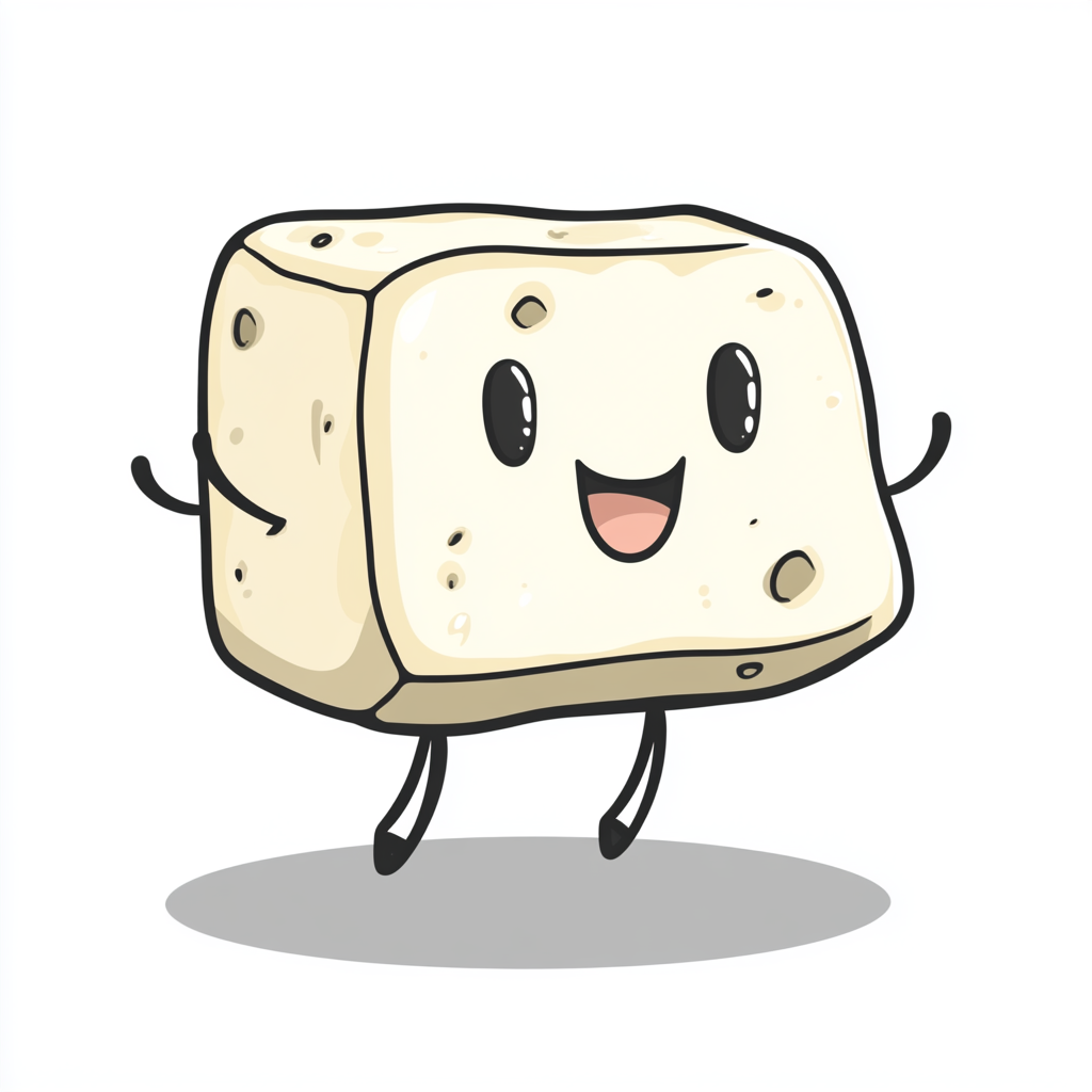 Cute tofu character drawn in doodle style, chibi design.