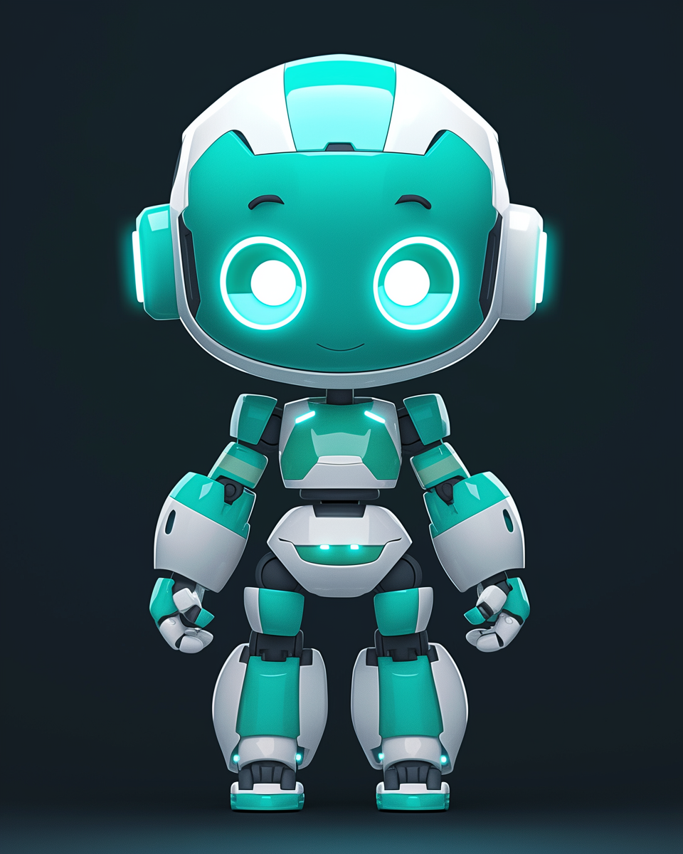 Cute turquoise-and-white robot with glowing LED lights