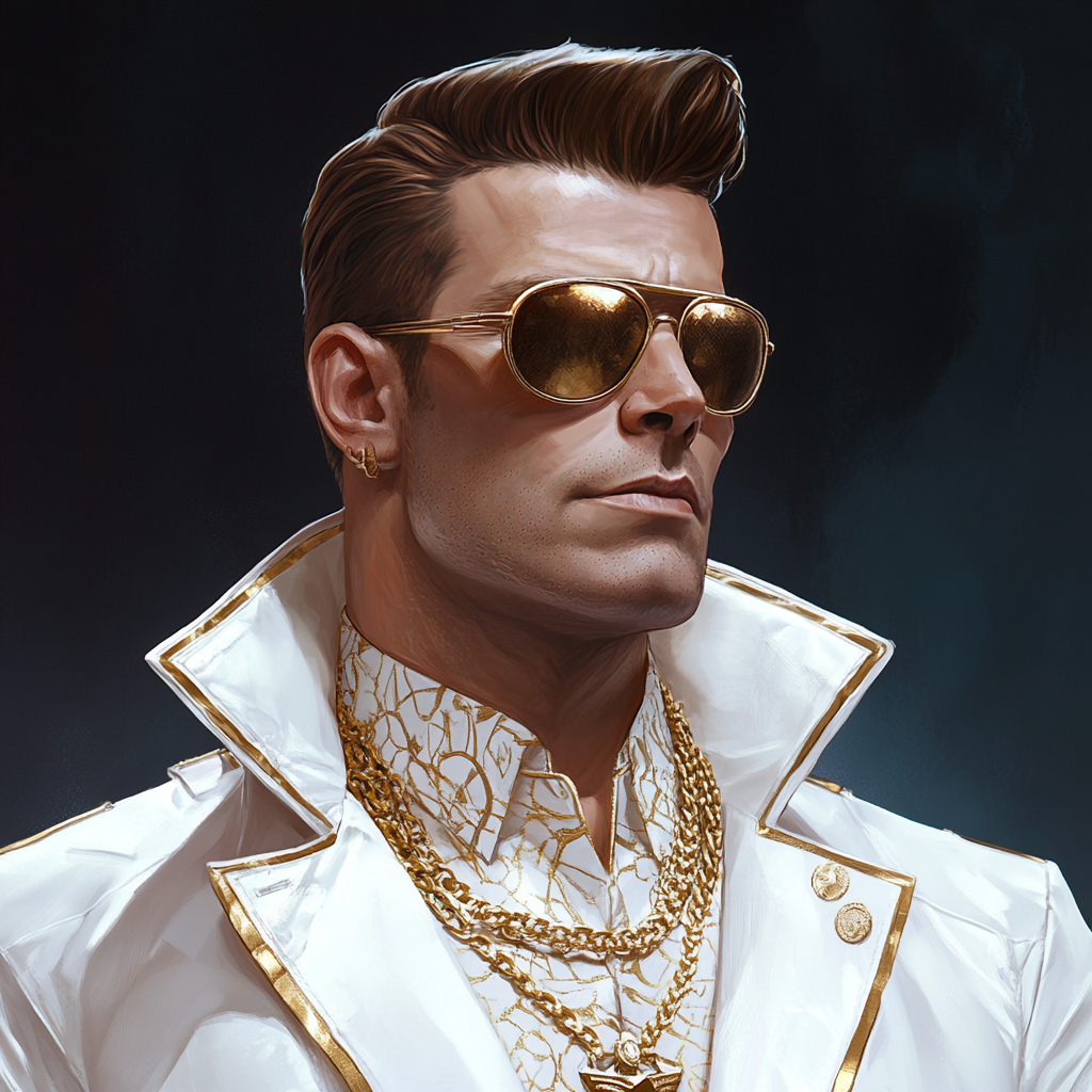 Cyberpunk Mafia captain with brown hair, aviator sunglasses.